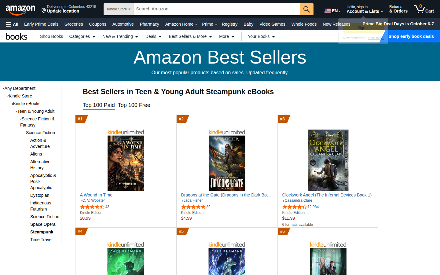 #1 Amazon Best Seller in Teen & Young Adult Steampunk eBooks — Top 100 Paid, September 15 2026