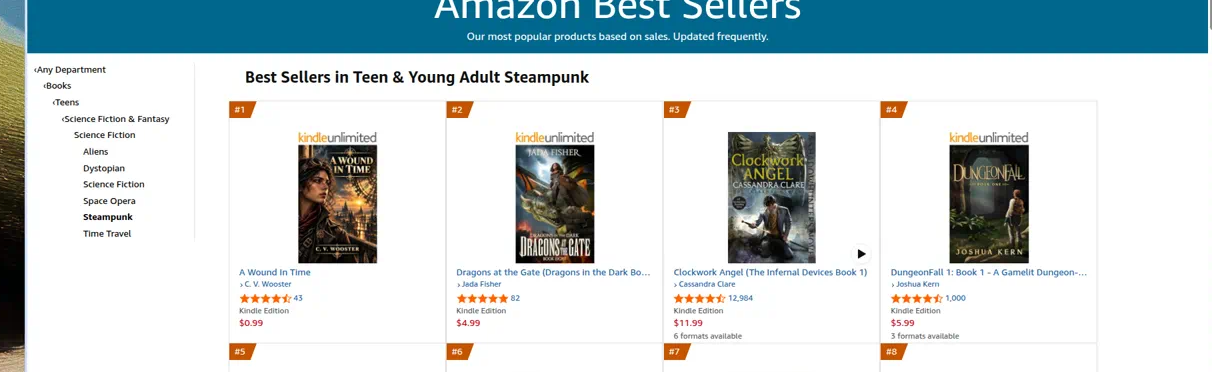 A Wound in Time at #1 Amazon Best Seller in Teen & Young Adult Steampunk