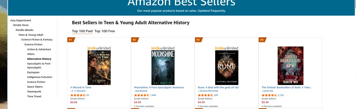 A Wound in Time at #1 Amazon Best Seller in Teen & Young Adult Alternative History
