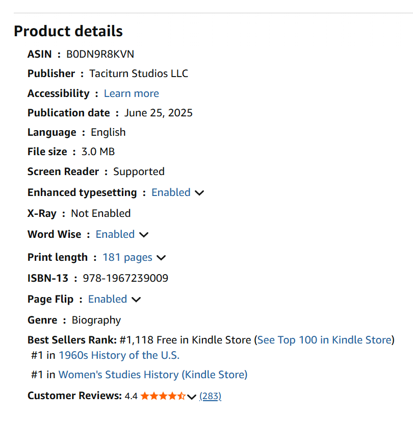 #1 in 1960s History of the U.S. and #1 in Women's Studies History — Amazon Product Details, May 28 2026