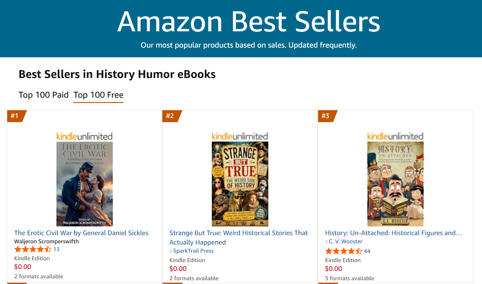 #3 Amazon Best Seller in History Humor eBooks — Top 100 Free, May 29 2026