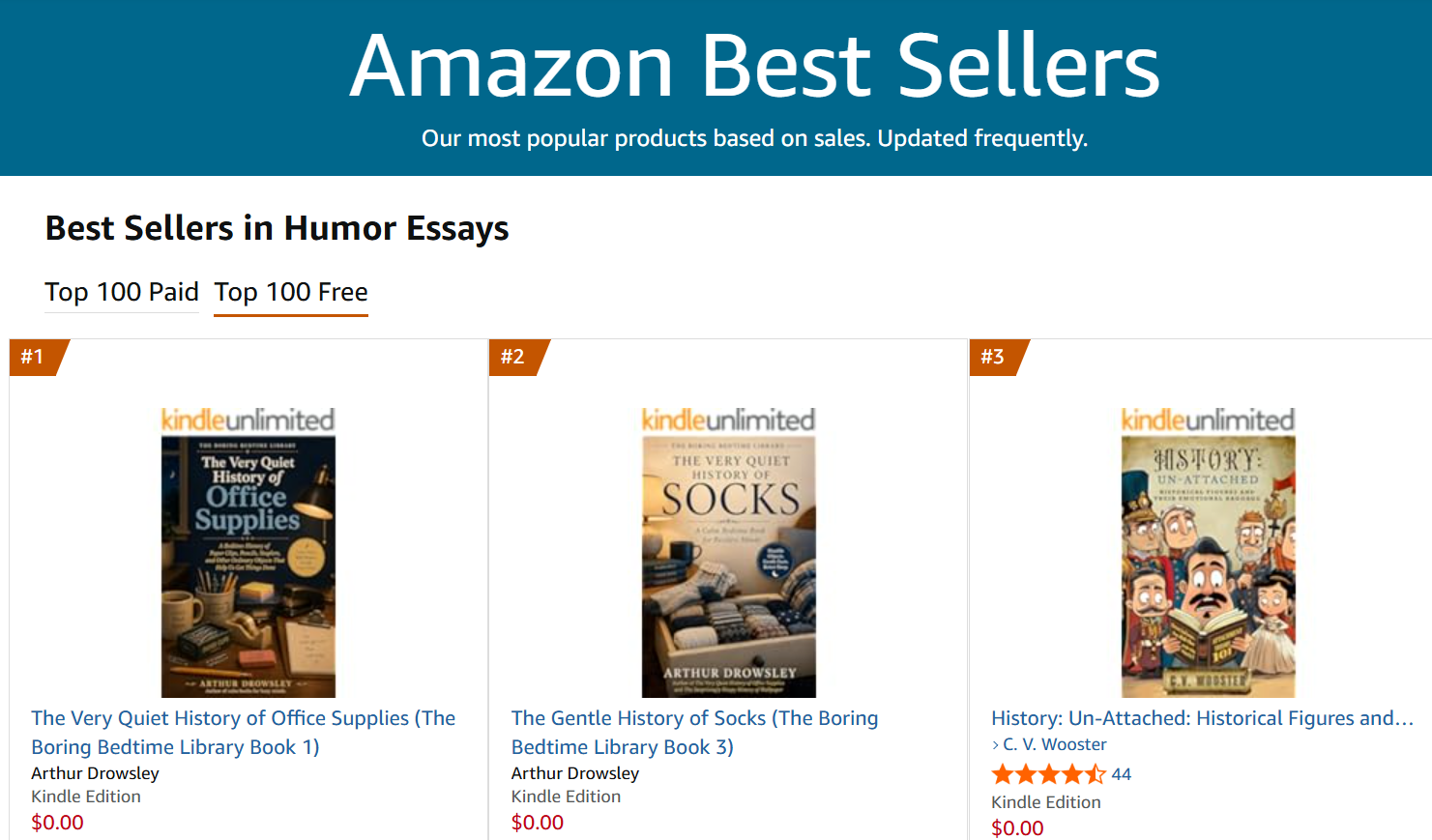 #3 Amazon Best Seller in Humor Essays — Top 100 Free, May 29 2026