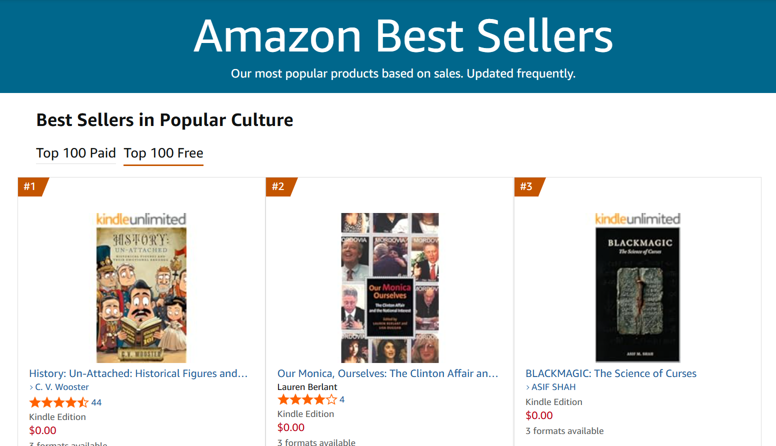 #1 Amazon Best Seller in Popular Culture — Top 100 Free, May 29 2026